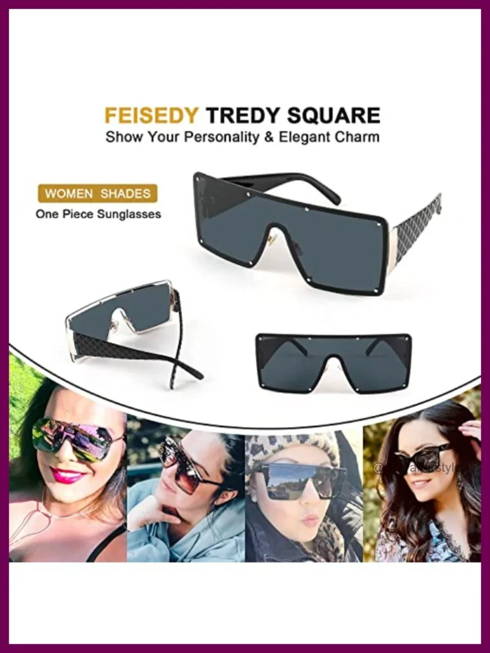 Oversized Square Sunglasses for Women Men Flat Top Shield One Piece Frameless